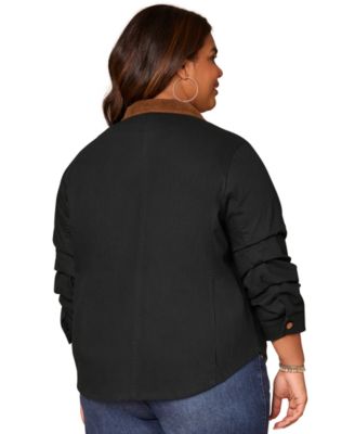 Plus Size 3/4-Ruched Sleeve Button Front Jacket