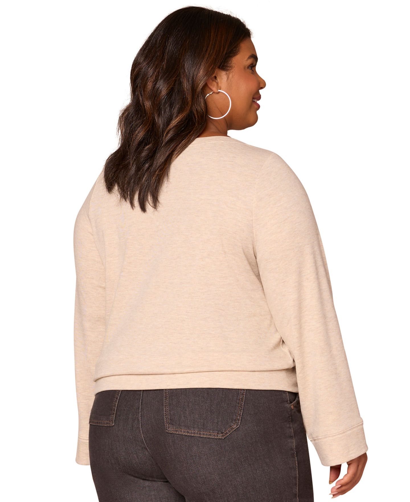 Женский топ Democracy Plus Size Bell Sleeve Boat Neck, цвет: Меланжевый — фото 3
