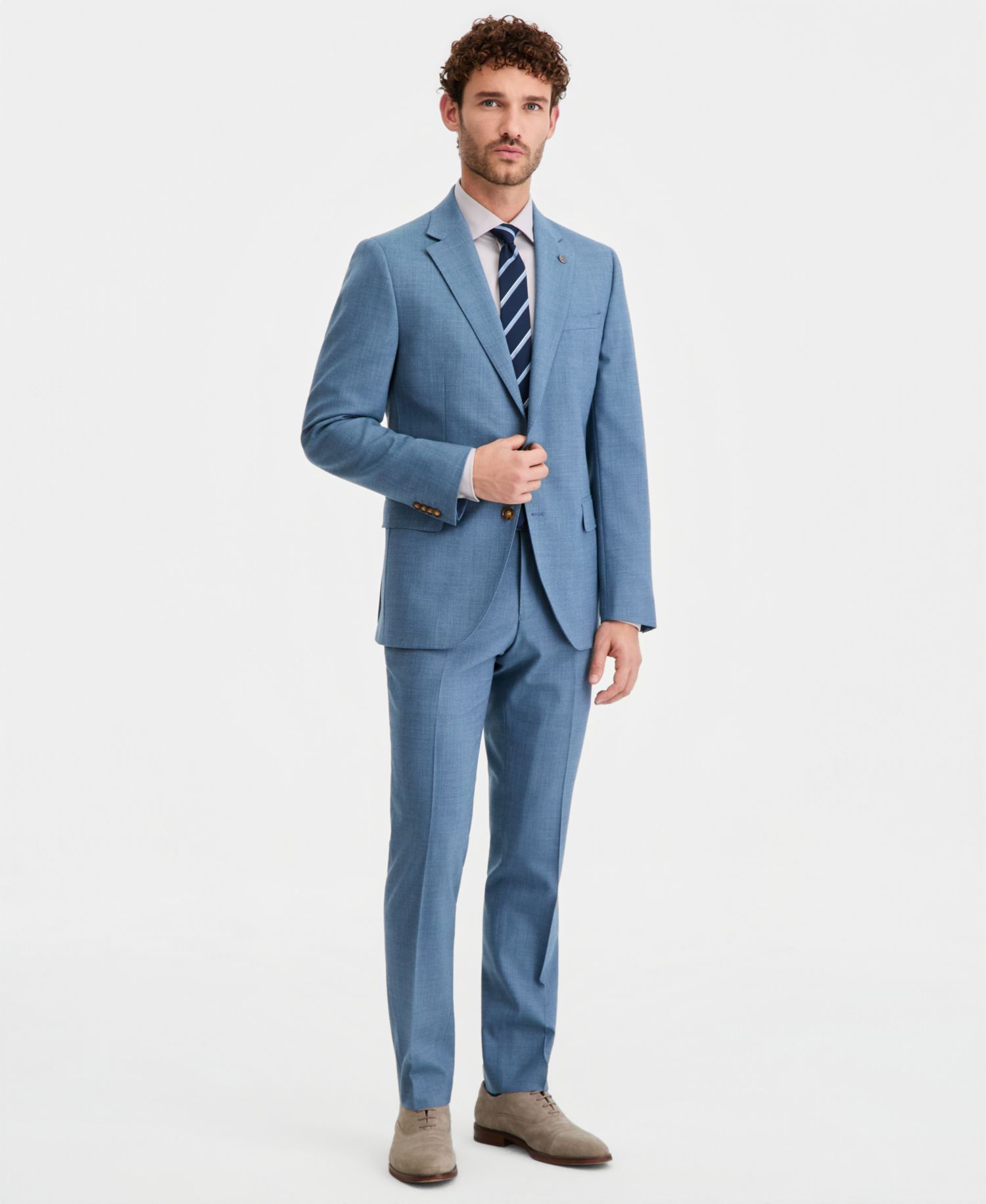 Men's Modern-Fit Wool-Blend Light Blue Solid Suit Separates