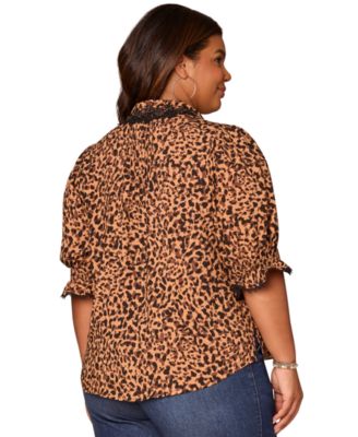 Plus Size Below Elbow Lantern Sleeve Shirt