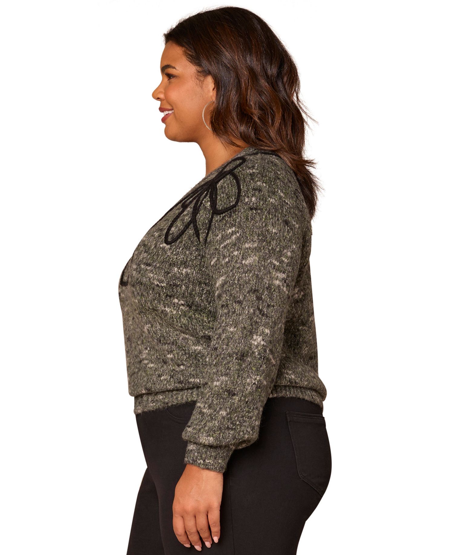 Plus Size Raglan Long Sleeve V-Neck Sweater