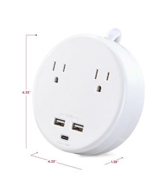P205UC 2-Outlet Round Surge Protector with 2x USB-A and 1x USB-C Port, White