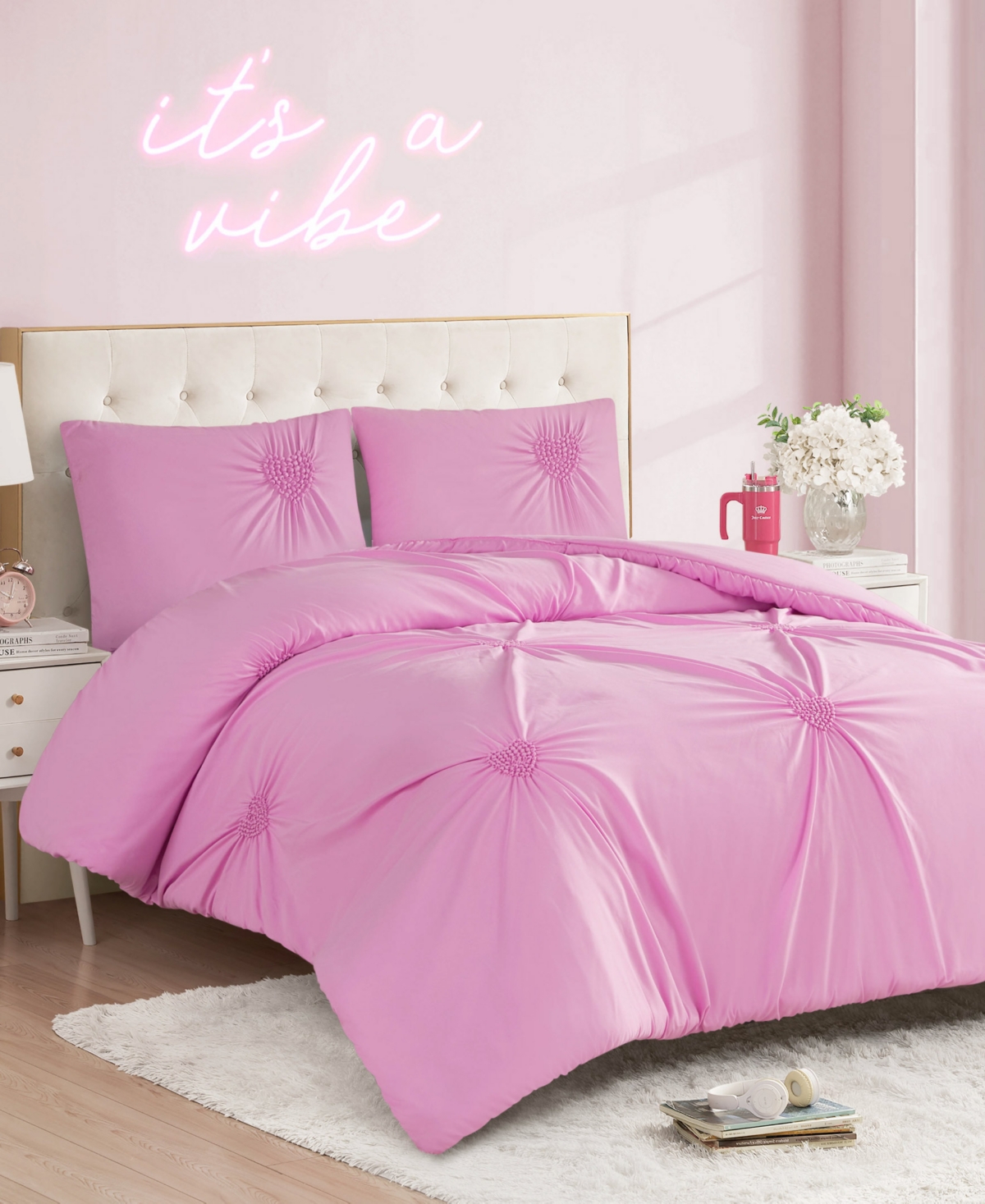 Juicy Couture Amora Gathered Heart 3-pc. Comforter Set, Full/queen In Pink