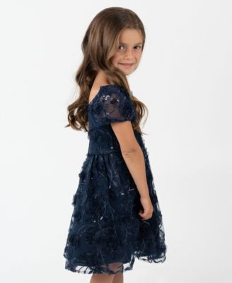 Toddler and Little Girls' 3D Floral Embroidery Social Dress
