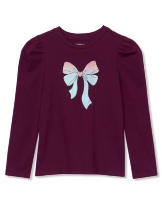 Girls Long Sleeve Graphic Tee With Puff Shoulder