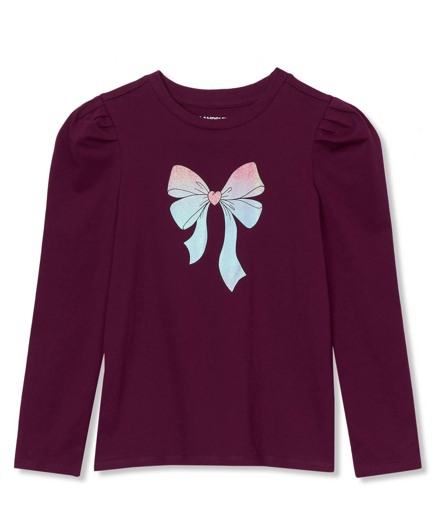 Girls Long Sleeve Graphic Tee With Puff Shoulder