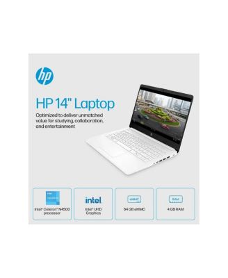 14-dq3220nr 14" HD Touchscreen Laptop, Intel Celeron N4500 1.1GHz, 4GB RAM, 64GB eMMC, Windows 11 Home S Mode, Snowflake White