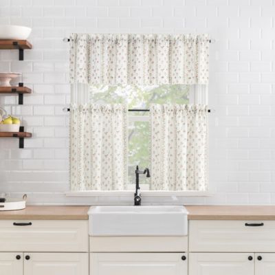 Ridgewood Ditsy Floral Stripe Semi-Sheer Rod Pocket Kitchen Curtain Valance