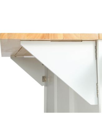 Kitchen Island Cart with Drop Leaf, Rubber Wood Top, 3 Drawers & Internal Racks, Rolling Storage on Wheels