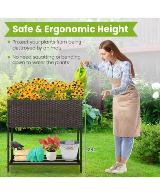 Elevated Planter Box Raised Garden Bed w/ Rattan Surface Bottom Storage Shelf