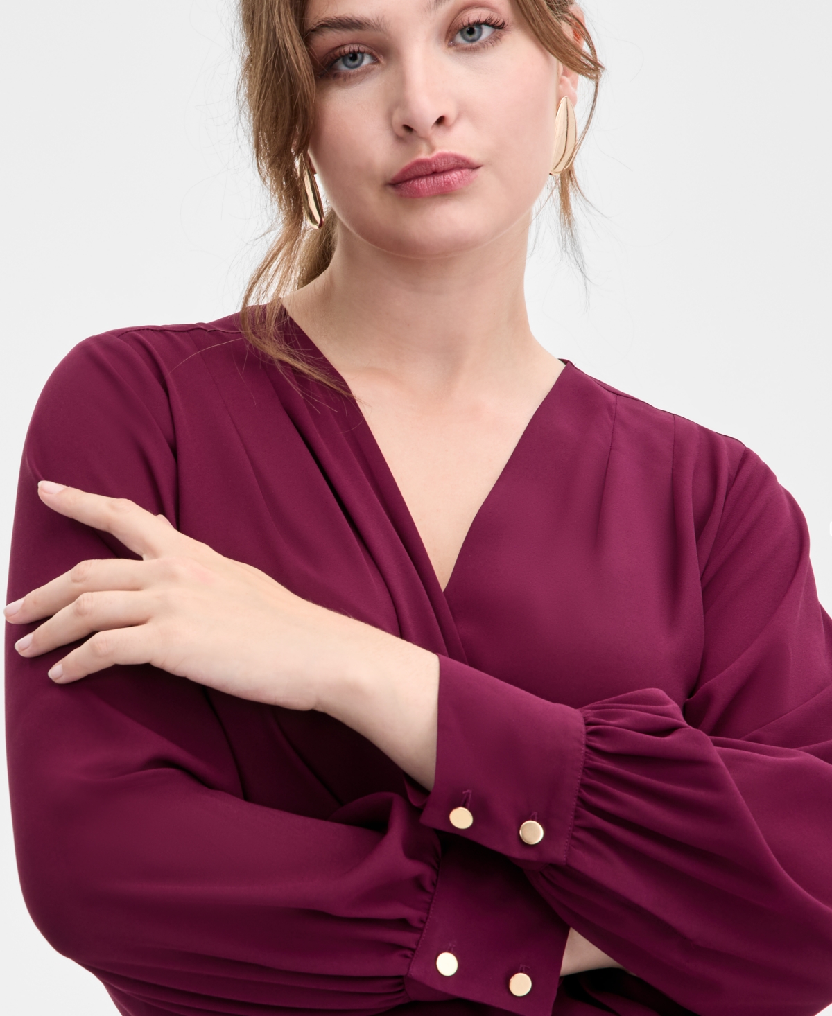 Inc International Concepts Plus Size Asymmetrical Tie-front Blouse, Macy's Exclusive In Black