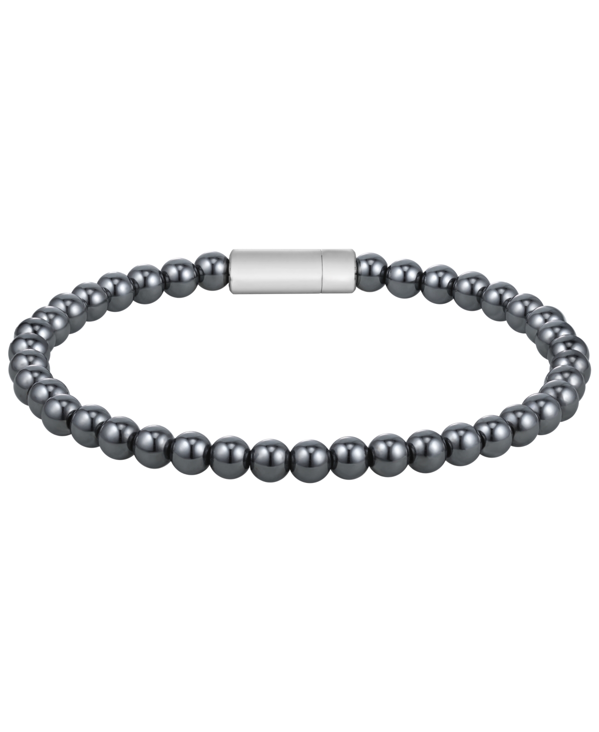 Hugo Boss Sphere Beads Stainless Steel Black Onyx Bracelet In Gray