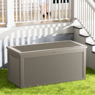 320 Gallon Patio Waterproof Resin Deck Box Lockable Outdoor Storage Garden Tools