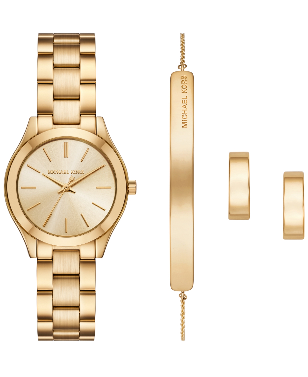 Michael Kors Women'sâ Slim Runway Three-hand Gold-tone Stainless Steel Watch And Jewelry Set, 32mm