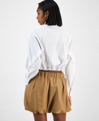 Women's Collared Button-Front Cropped Shirt, Macy's Exclusive