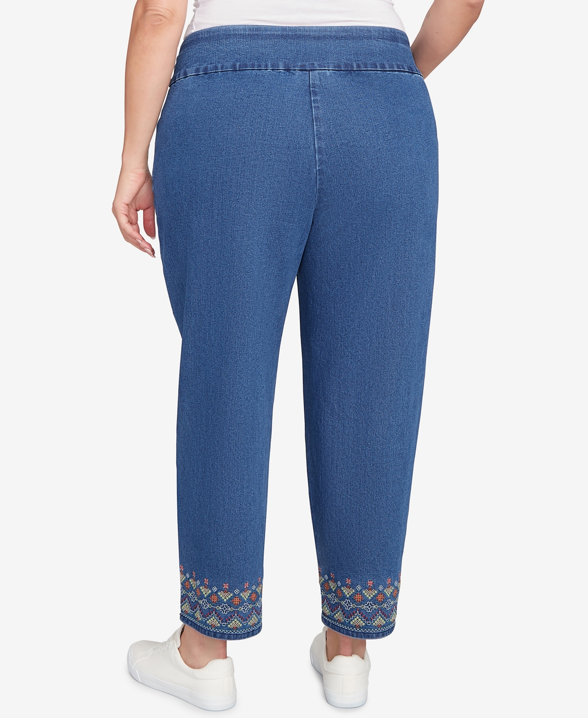 Alfred Dunner Plus Size Sunset Canyon Super Stretch Geometric Denim Ankle Pants In Blue