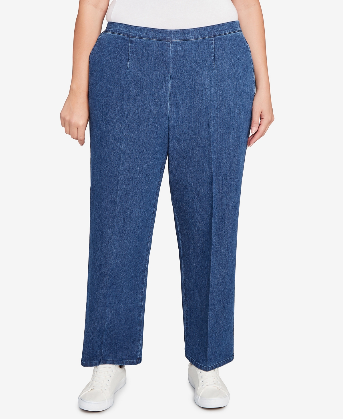 Alfred Dunner Plus Size Sunset Canyon All Around Elastic Medium Length Denim Jeans In Blue
