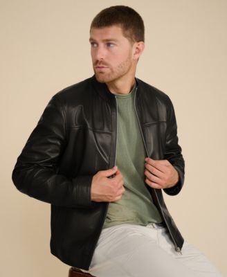 Men's Leather Racer Jacket, Created for Macy's