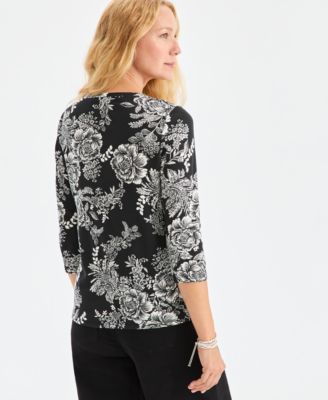 Women's Printed 3/4 Sleeve Henley, Macy's Exclusive