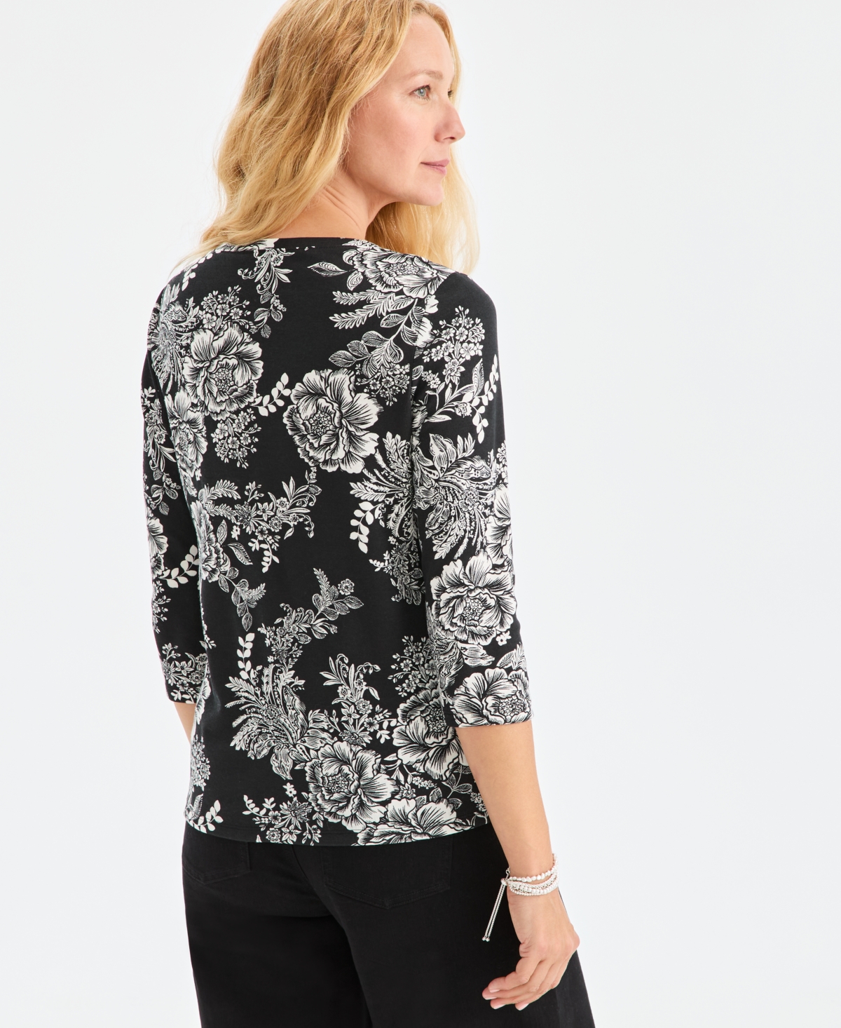 Style & Co Women's Printed 3/4 Sleeve Henley, Macy's Exclusive