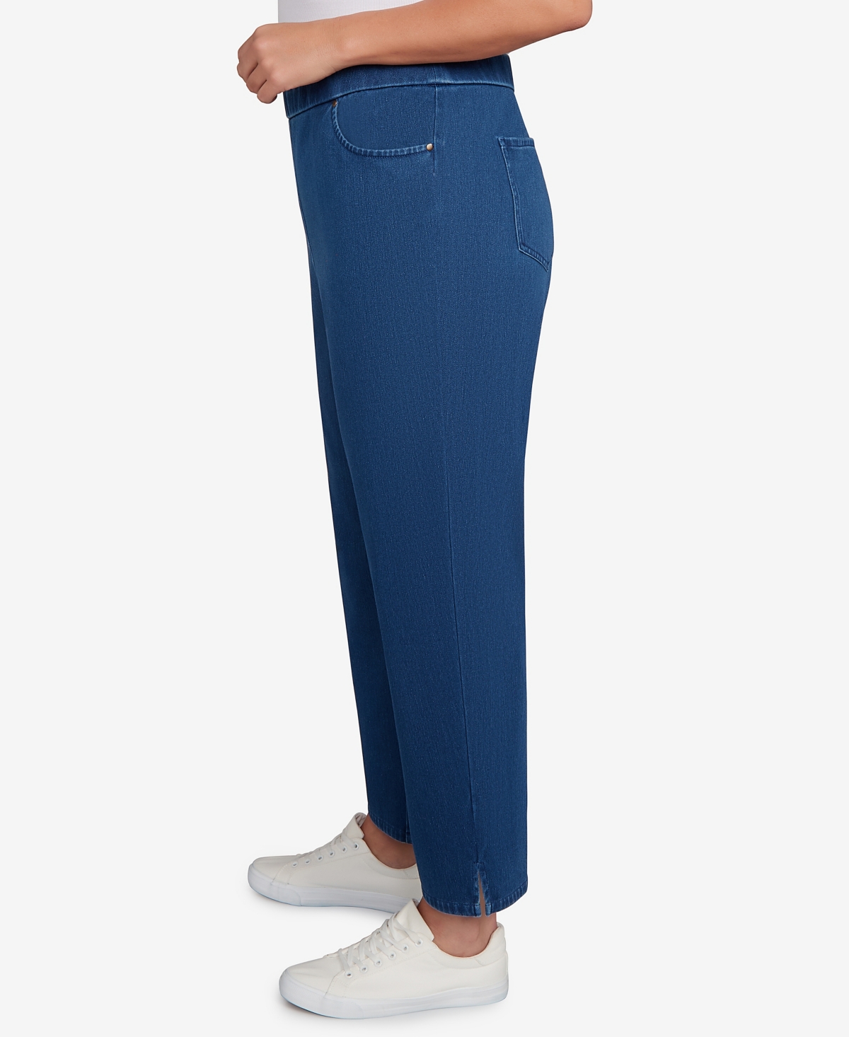 Alfred Dunner Plus Size Sunset Canyon Denim Knit Medium Length Split Hem Jeans In Blue