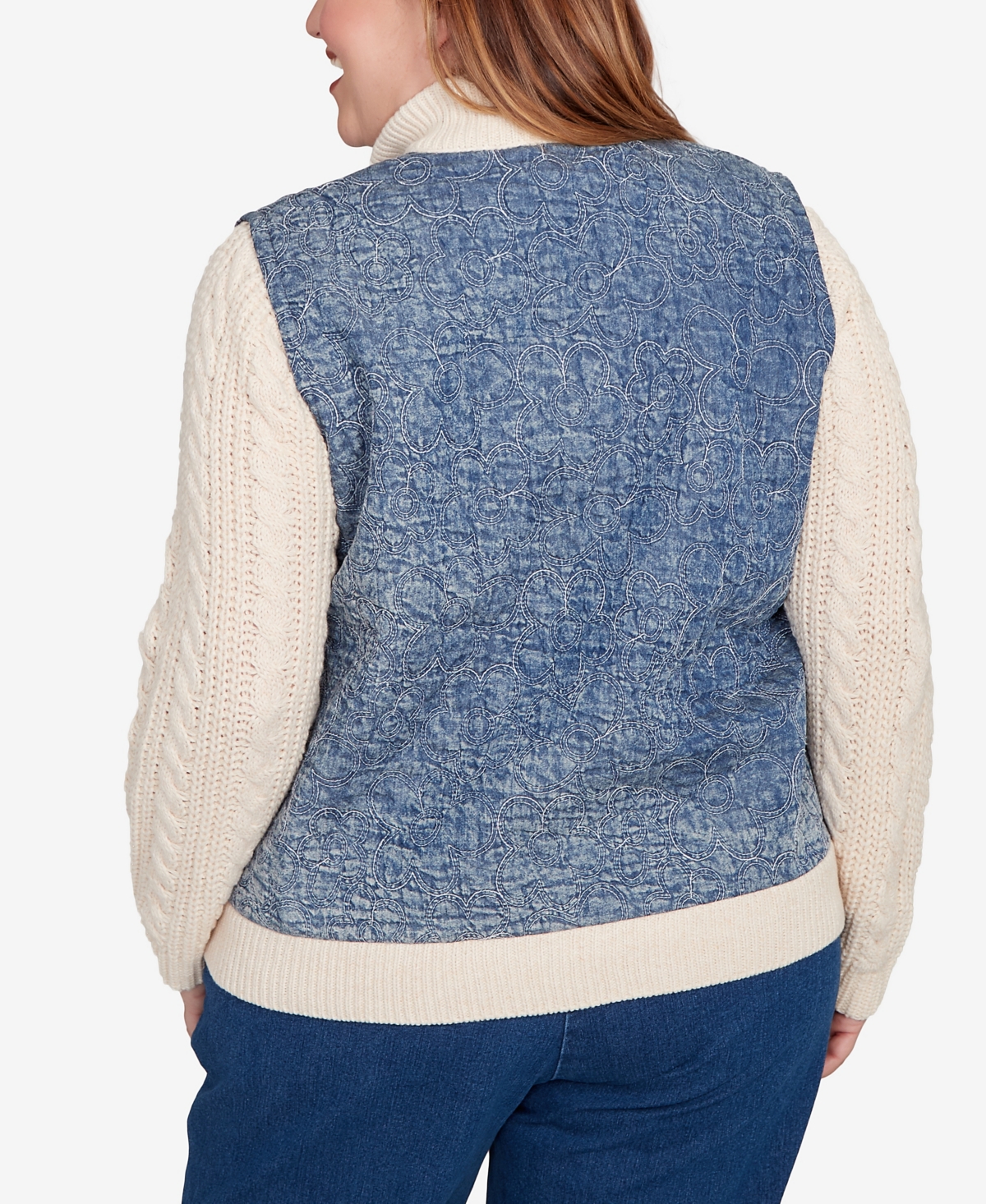 Alfred Dunner Plus Size Sunset Canyon Sweater Ribbed Quilted Jacket In Blue