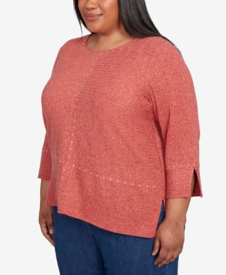 Plus Size Sunset Canyon Embellished Spliced Solid Top