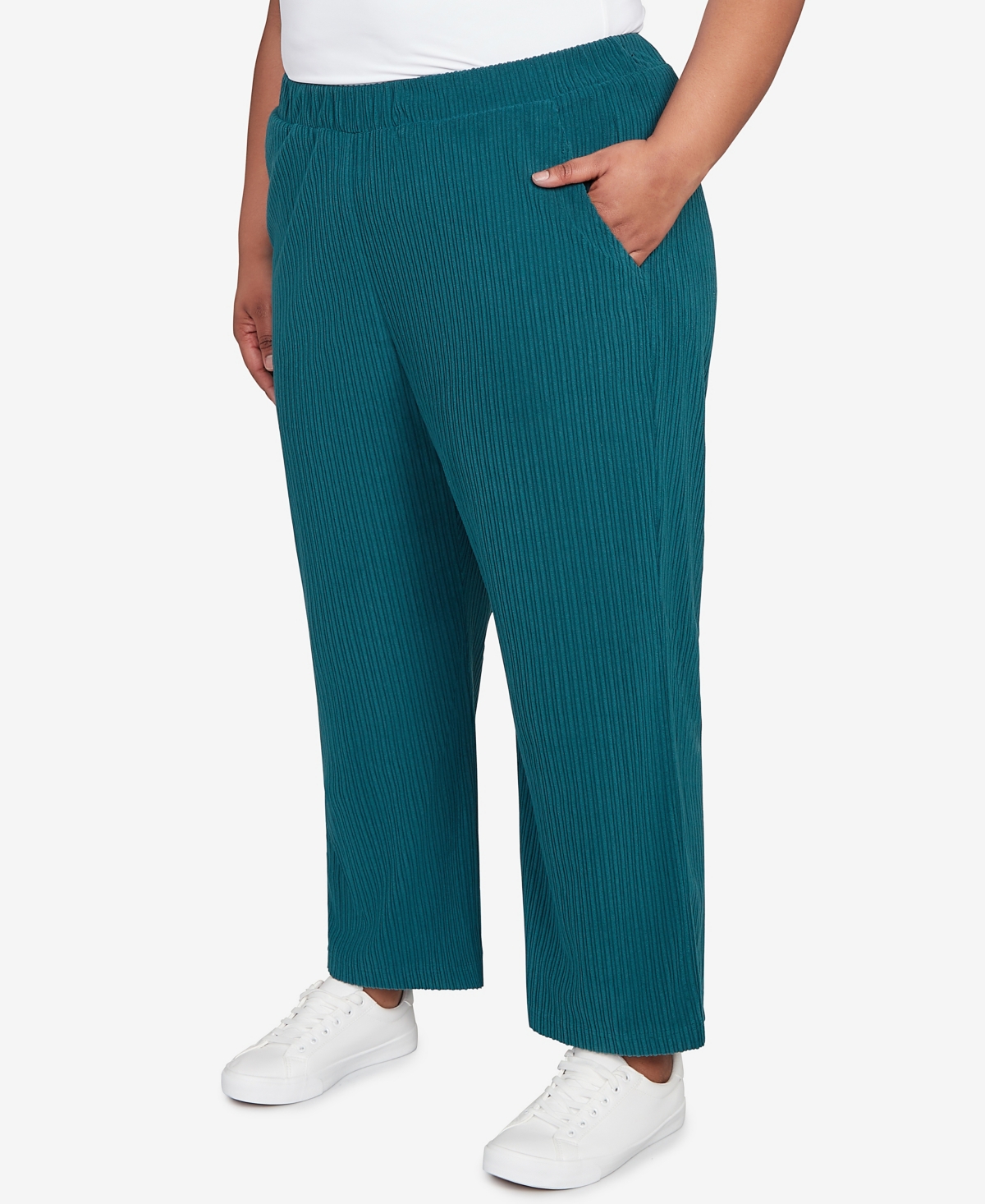 Alfred Dunner Plus Size Lake Champlain Ribbed Knit Ankle Pants In Green