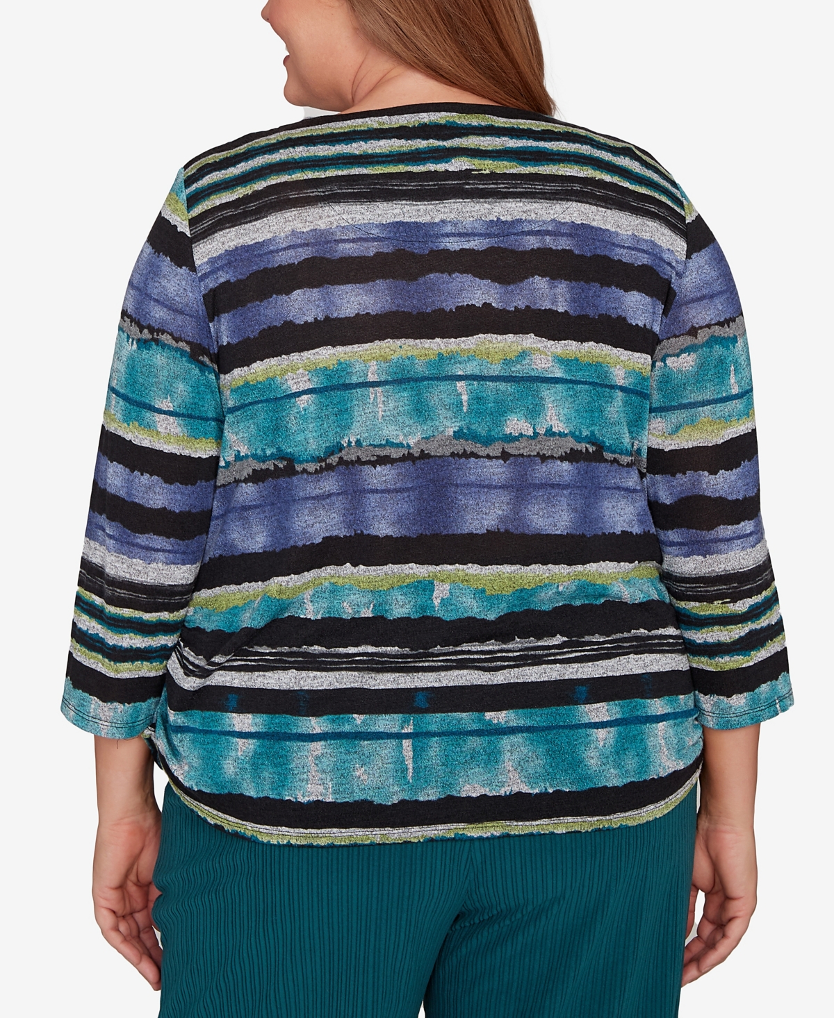 Alfred Dunner Plus Size Lake Champlain Biadere Melange Stripe Top With Necklace In Blue