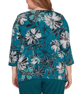 Plus Size Lake Champlain Floral Printed Beaded Neck Top