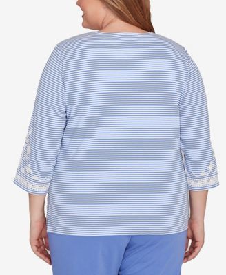 Plus Size Casual Vibe Embellished Striped Crew Neck Top