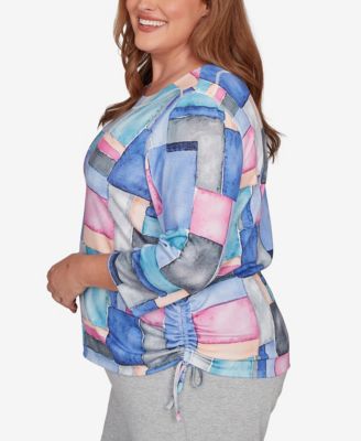 Plus Size Casual Vibe Tie Side Ruched Colorblock Top