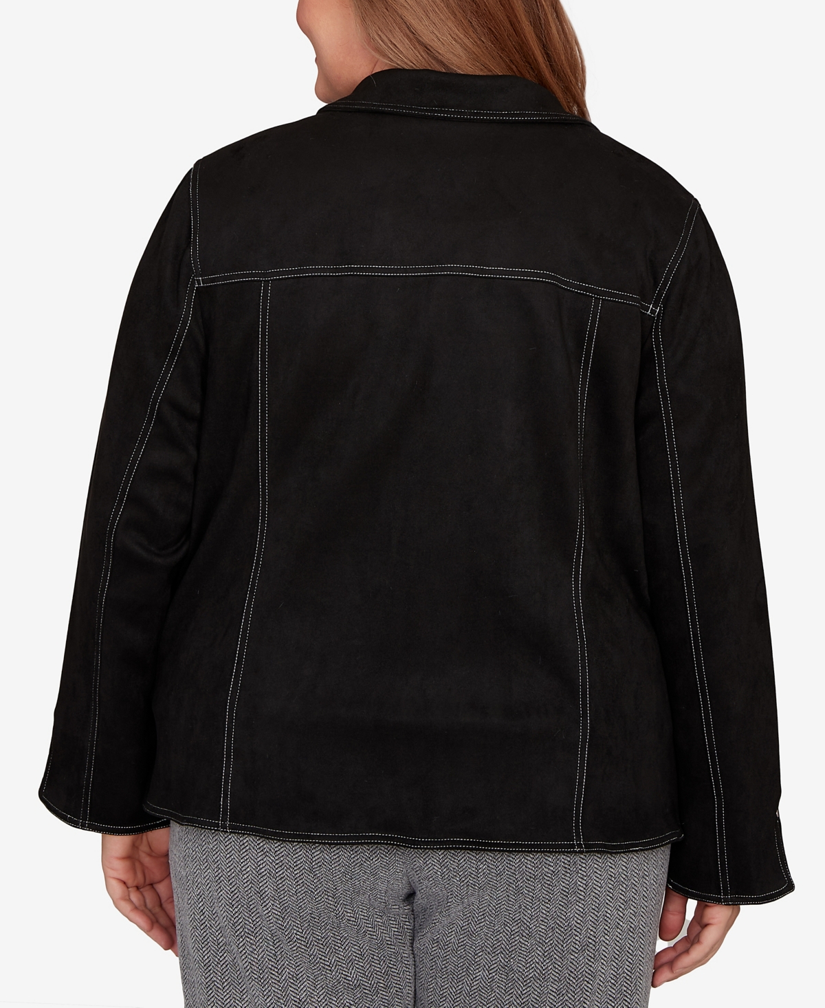 Alfred Dunner Plus Size Jet Setter Print Lining Faux Suede Jacket In Black