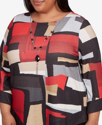 Plus Size Jet Setter Knit Colorblock Top with Necklace