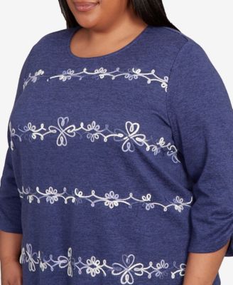 Plus Size Lake Champlain Embroidered Scroll Ruched Sleeve Top