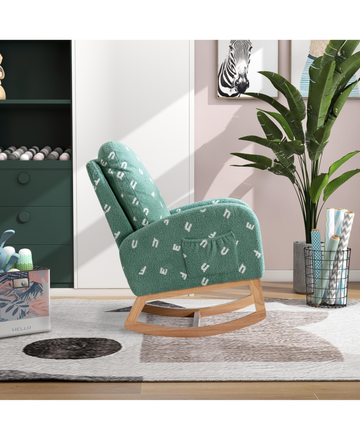 1-Piece Green Wooden Rocking Chair for Living Room Baby Kids Room