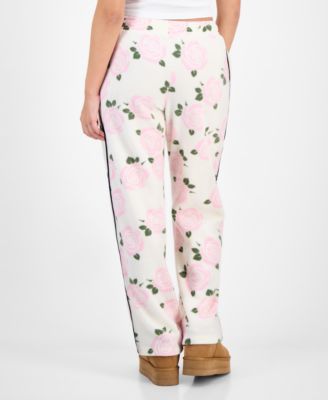 Juniors' London Rose-Print Polar Fleece Sweatpants