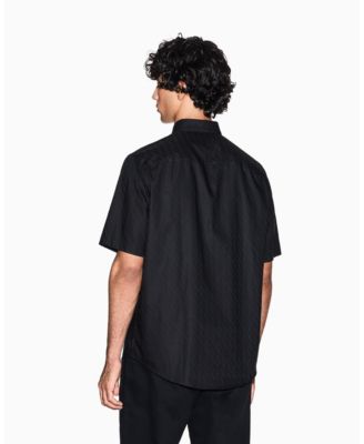 Men's Short Sleeve Cotton Jacquard Allover Logo Woven Shirt