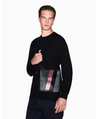 Men's Striped Flat Logo Graphic Details Crossbody Bag