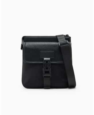 Men's Pebbled Faux-Leather Buckle Crossbody Bag