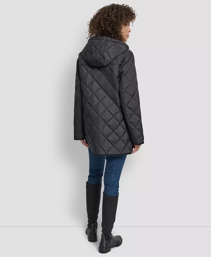Women's Corduroy Collar Hooded Quilted Coat - thumbnail 4