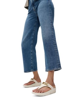 Women's Lulu Square-Chain Leather Toe-Post Wedge Sandals