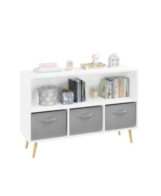 35 in. Wide White/Gray Kids Bookcase with Collapsible Fabric Drawers, Children's Book Display, Toy Storage Cabinet