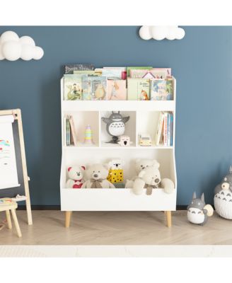 27.5 in. Wide White Kids Multifunctional Bookshelf and Toy Storage with Legs Toy Storage Organizer