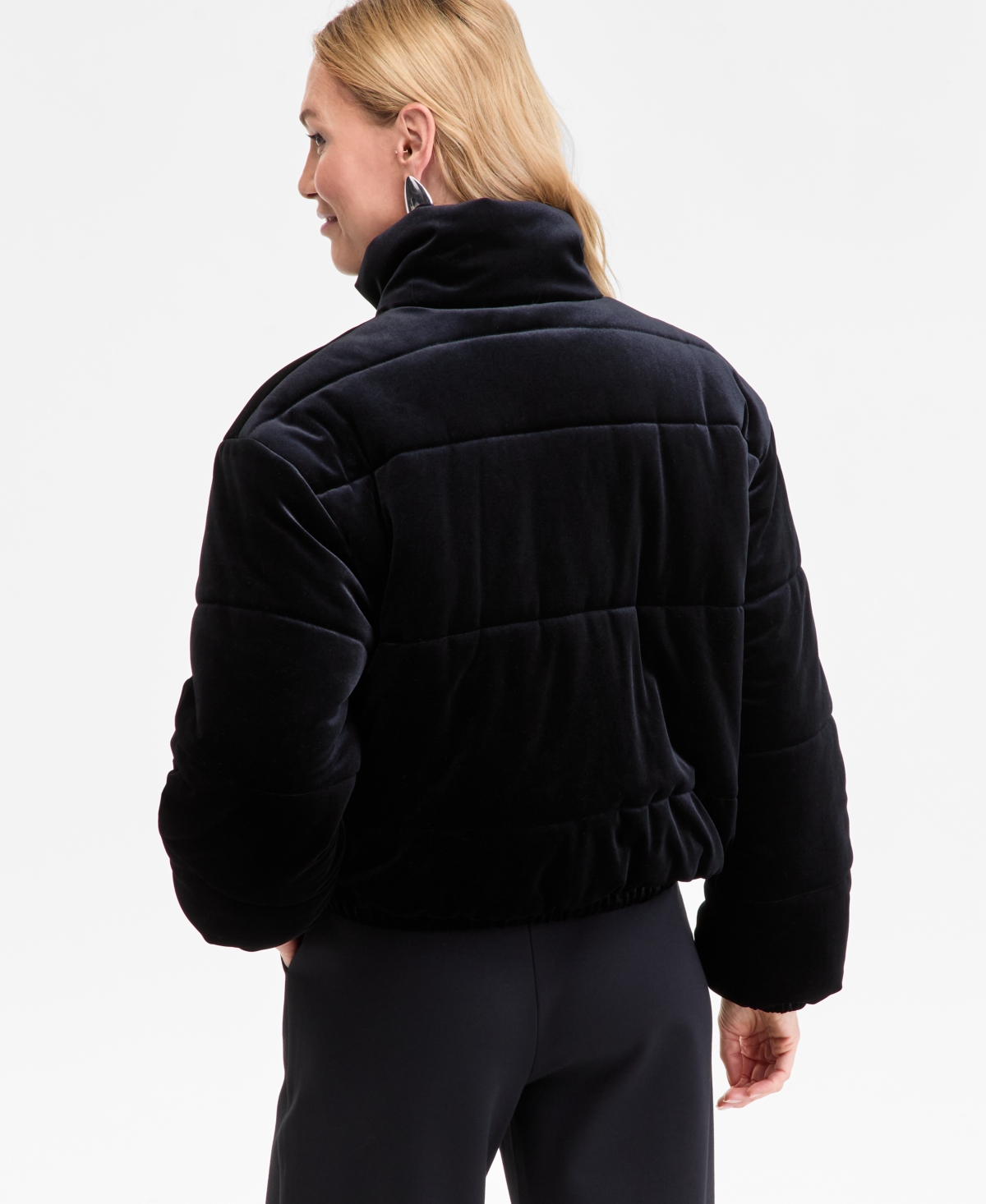 I.n.c. International Concepts Women's Cropped Velvet Puffer Jacket, Macy's Exclusive