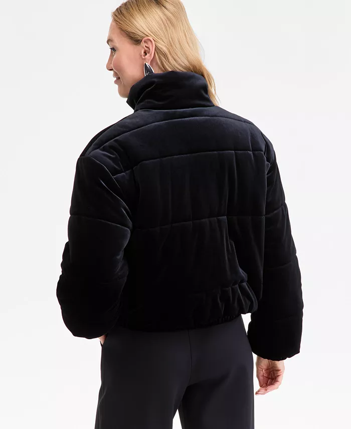 Women's Cropped Velvet Puffer Jacket - thumbnail 4