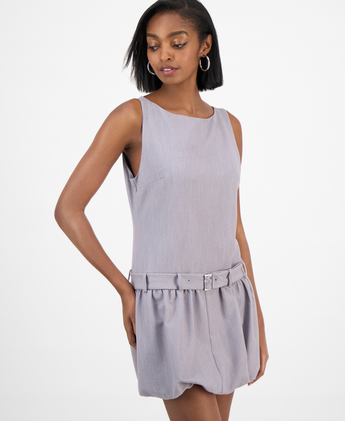 Bar Iii Women's Belted Bubble-hem Minidress, Macy's Exclusive In Purple
