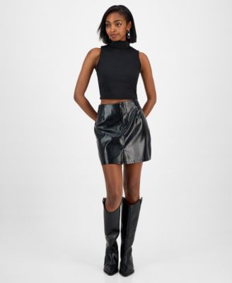 Bar III - Women's Crocodile-Embossed Faux Leather Mini Skirt