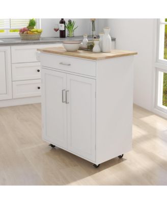 Kitchen Island Cart with Rubber Wood Top, Adjustable Shelves and Towel Rack