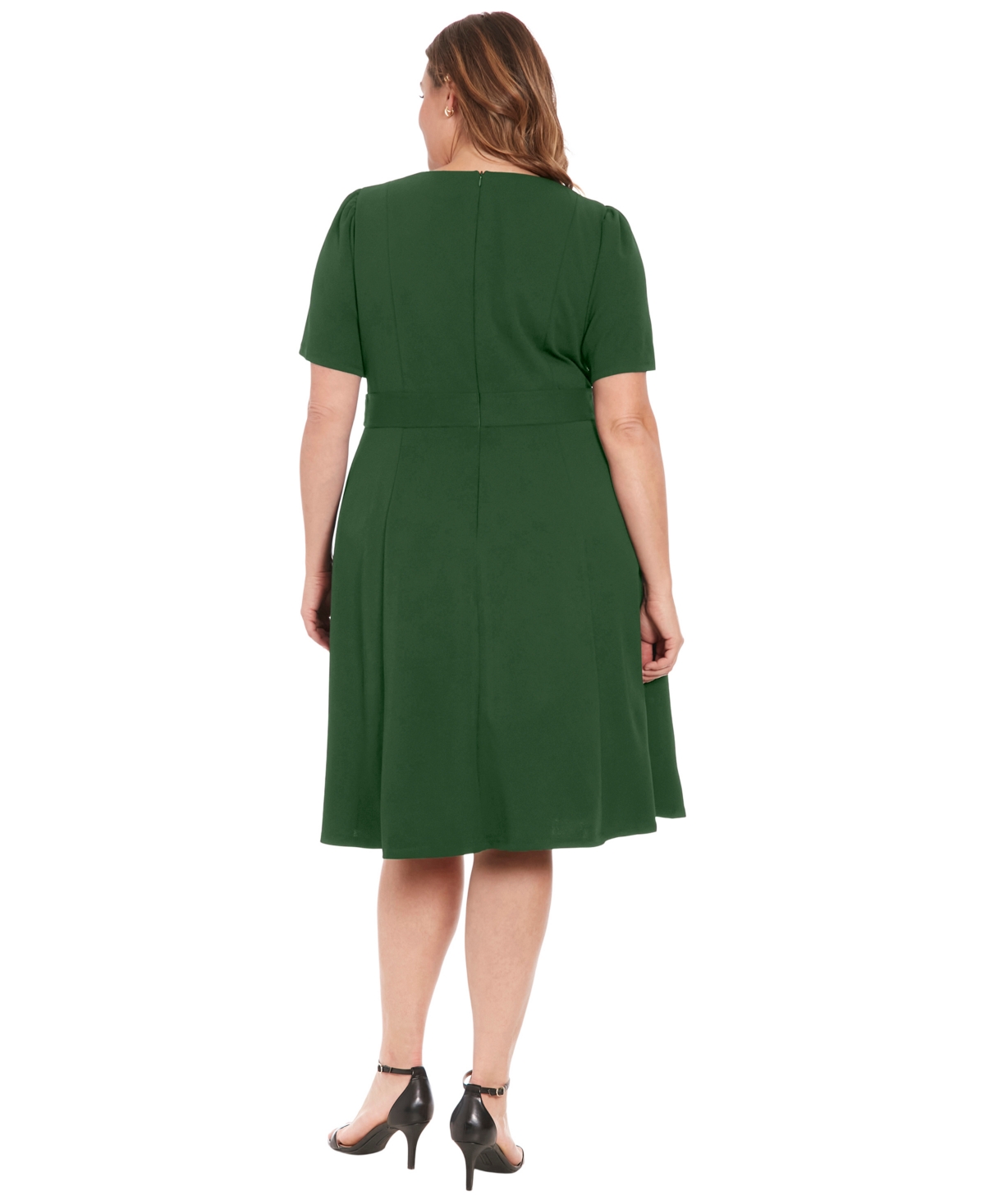 London Times Plus Size Fit & Flare Scuba Crepe Midi Dress In Green